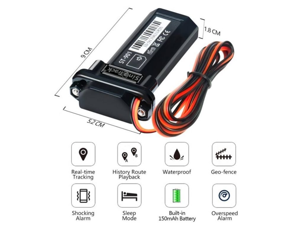Dimensiones, vistas y funciones rastreador ST-901 para vehículos Sinotrack