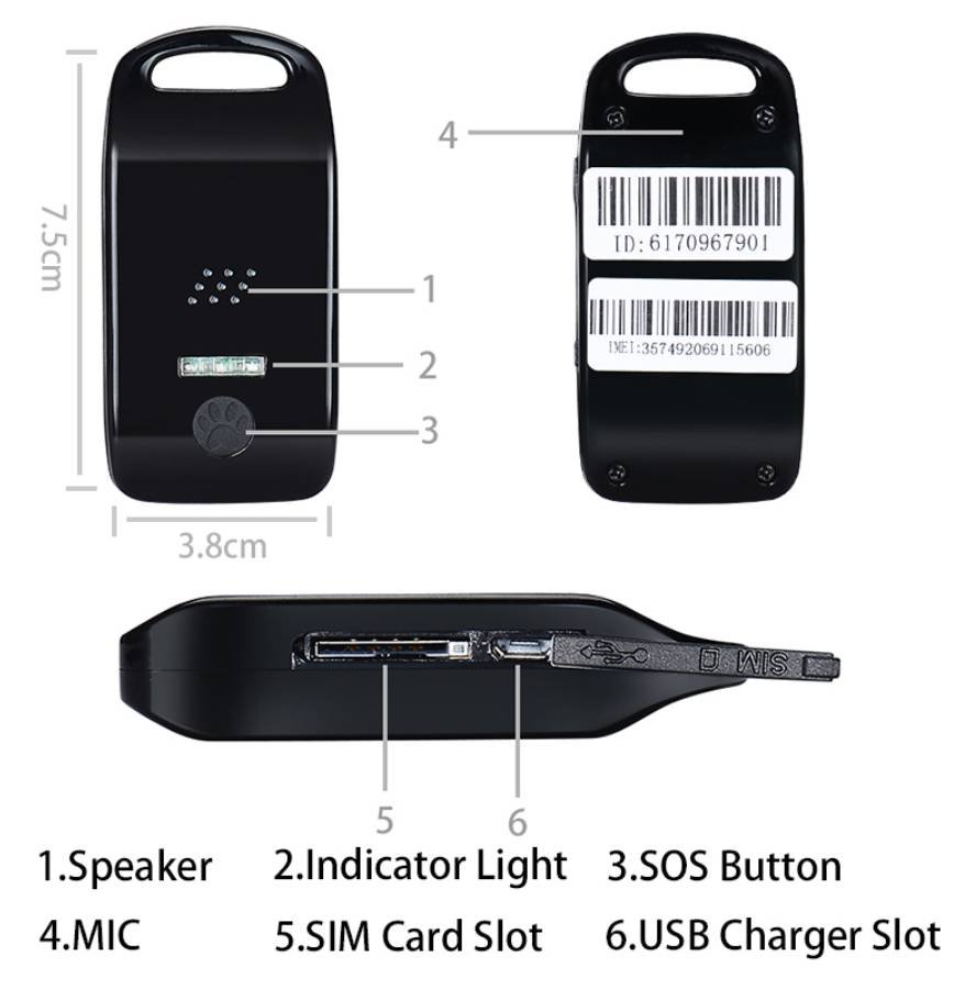 Dimensiones, vistas y funciones del mini rastreador ST-904 para personas Sinotrack.