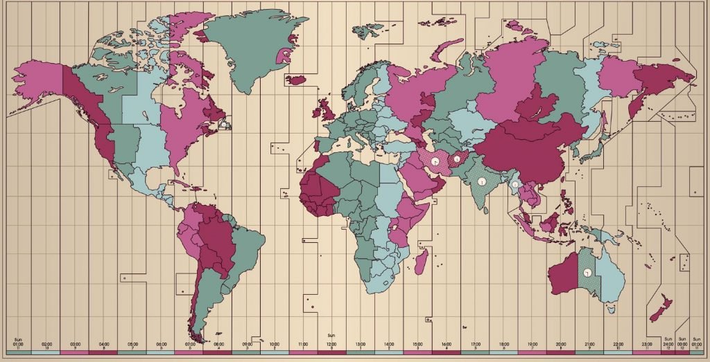 Mapa de los usos horarios del mundo