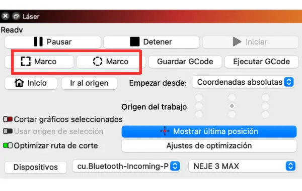 Lightburn.Ventana LASER shift y marco para grabar marco